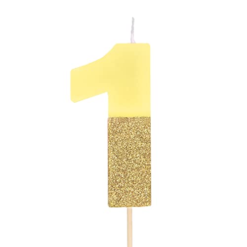 Vela de Cera 7Cm Amarelo Pastel com Efeito Glitter Dourado Horeca Collection - Velas - vela cera, amarelo pastel, glitter dourado
