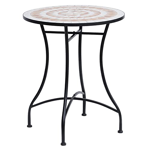 Mesa de Jardim Redonda Outsunny | 60 x 71 cm - Mosaico Cerâmico Outsunny - Mesas de exterior - cerâmica, 60 x 71 cm, fácil de limpar, compacta