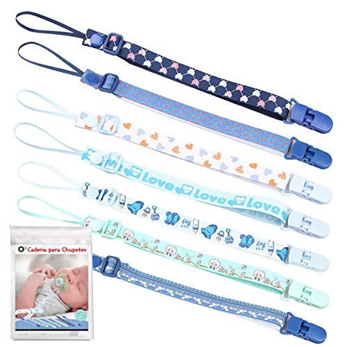 O3 Baby Cordão com 7 Chupetas Azul e Branco O³ - Clipes e suportes para chupetas - abs, fibra de poliéster, 7 chupetas, azul e branco