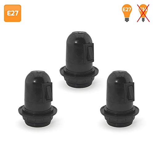 Pack de 3 Porta-lâmpadas com interruptor e candeeiro E27 Preto DAYJO - Tomadas e soquetes de energia - pack, 3 porta-lâmpadas, interruptor, candeeiro e27, preto