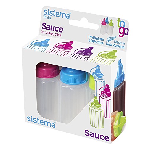 Conjunto de 3 Garrafas para Salsas 100% Recicláveis Sistema - Dispensadores de condimentos - 3 garrafas, recicláveis, 35 ml, rosca deslizante