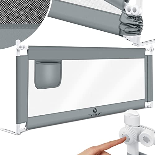 Barreira de Berço KESSER (Cinzento Claro - Poliéster - 180 x 120 cm) KESSER - Móveis para bebês e crianças pequenas - interruptor duplo, poliéster, 180 x 120 cm, circulação de ar