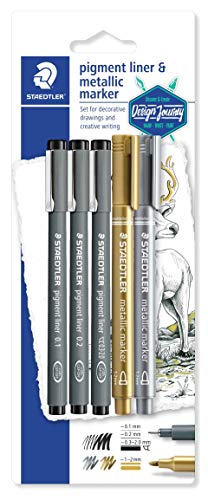 Marcador STAEDTLER Pigment Liner & Metallic Marker (Multicor - 4 Unidades) Staedtler - Marcadores e marcadores de texto - pigmento, metálico, multicor, 0,1-0,2-0,3 mm