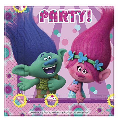 Toalhitas DISFRAZZES Decorata Party Trolls (20 Un) Procos - Toalhas de mesa - decorativa, 20 un, papel, fácil de limpar