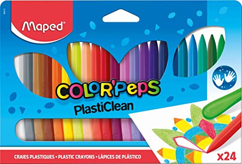 Caixa de Fitas MAPED Plasticlean (Multicor - 24 Unidades) Maped - Lápis de cera - 24 unidades, cera colorida, lavável