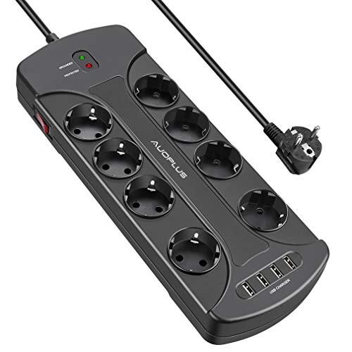 Extensão Elétrica AUOPLUS (8 Tomadas - Tipo F) AUOPLUS - Fios e cabos elétricos - 8 tomadas, 4 portas usb, compacto, 1050 julios