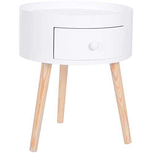 Mesa de Apoio HOMCOM Tripé com Gaveta e Tampo Elevado | 38 x 45 cm - Branco HOMCOM - Mesinhas de cabeceira - gaveta, tampo elevado, 38x45 cm