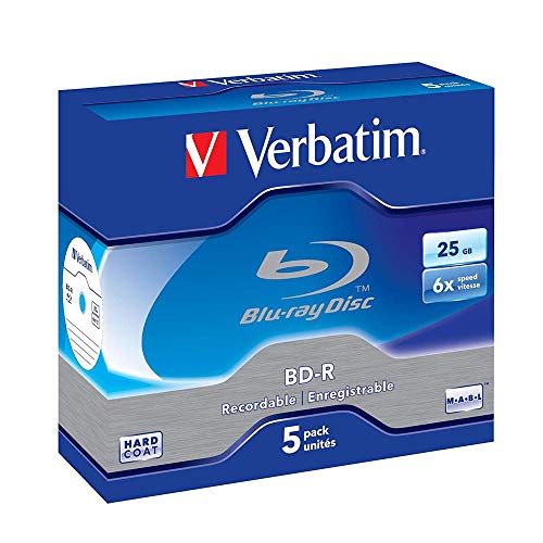 Disco de Blu-Ray Virgem VERBATIM BD-R SL 25GB 6x 5pk Verbatim - Mídias vazias - 25 GB, 6x, BD-R