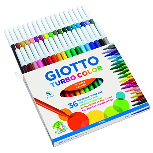 Caixa de Marcadores GIOTTO Turbo Color (36 Un) Giotto - Marcadores e marcadores de texto - 36 unidades, ponta bloqueada, cores vivos, lavável