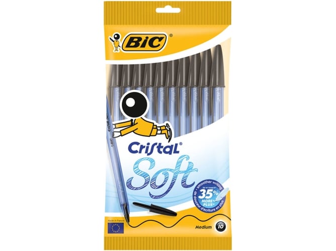Esferográfica Bic Cristal Soft - Black (Escrita) BIC - Canetas - easy glide, tinta preta, corpo azul