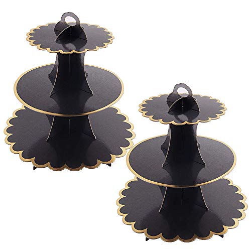 Suporte para Cupcakes 3-Tier Postre Black YAVO-EU - Utensílios de mesa - 3 níveis, suporte central, fácil de montar, fácil de limpar