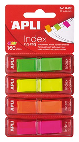 Apli Indexes Adhesive Film Zig Zag 45X12Mm 4 Dispensers APLI - Notas autoadesivas - etiquetas adesivas, multicolor, polímero termoplástico, 45 x 12 mm