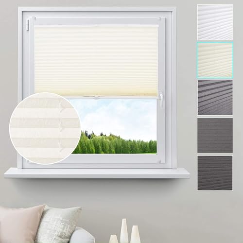 Estores Plissados Sem Furo WOLTU (Branco - Algodão - 110 x 130 cm) WOLTU - Persianas e cortinas - sem furo, algodão, 110x130 cm