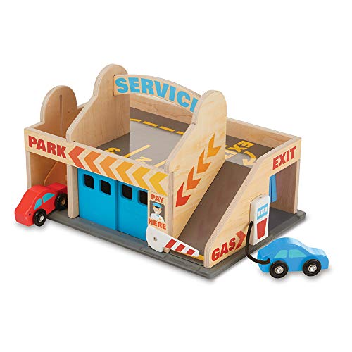 Brinquedo de Madeira MELISSA & DOUG Estação de Serviço de Veículos Melissa & Doug - Conjuntos de brinquedos - estação de serviço, carros, madeira, elevador