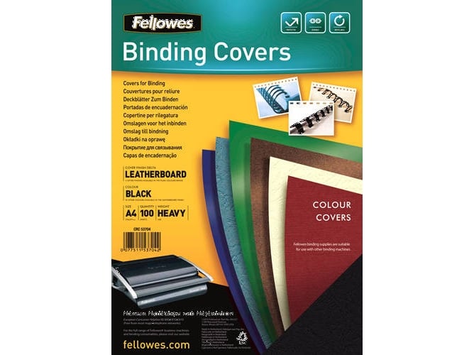 Pack 100 Capas para Encadernação FELLOWES Delta A4 Preto Fellowes - Papel de capa - 100 capas, a4, preto, encadernação