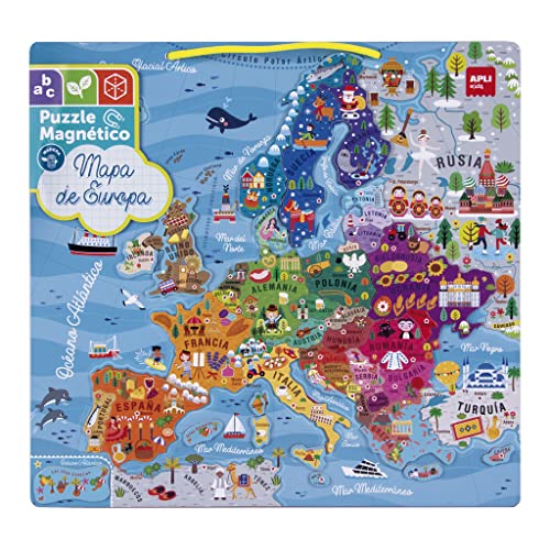 Puzzle Magnético Mapa Europa (Idade Mínima Recomendada: 4 anos) APLI - Jogos - puzzle magnético, mapa europeu, 45 peças, madeira, rios, montanhas