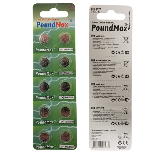 Pilhas POUNDMAX SR44 - 10 UNITS (1.5V) PoundMax - Baterias de uso geral - 1.5v, 110 mAh, botão, alcalinas