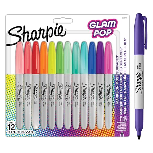 Marcador Permanente SHARPIE Glam Pop (Multicor - 12 Unidades) Newell Brands - Marcadores e marcadores de texto - multicor, 12 unidades, tinta à base de água, resiste a molhuras