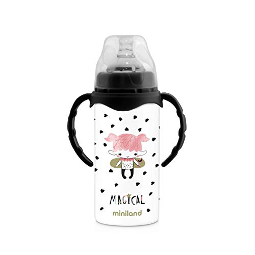 Garrafa Térmica MINILAND (Branco e Preto) Miniland - Móveis para bebês e crianças pequenas - 240 ml, plástico pps, lavável, goma texturizada