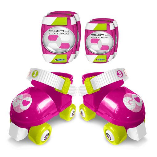 Conjunto de patines SKIDS CONTROL com proteção para meninas STAMP - Patins em Linha - proteção, cinto, correias ajustáveis, ajustável