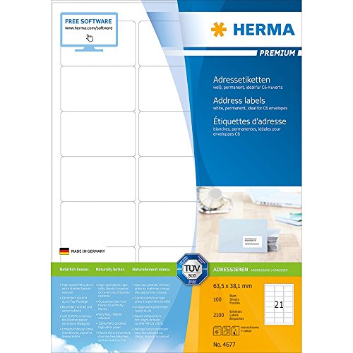 Herma Adress labels white A4 Movables 2100 pcs. HERMA - Papel de impressora e copiadora - branco, a4, móvel, 2100 peças