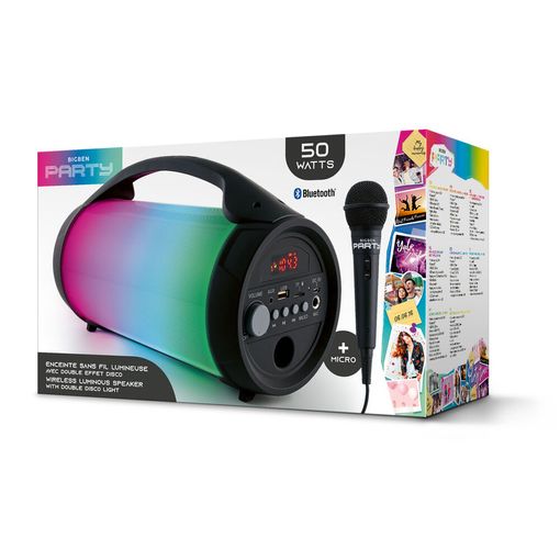 Microfone BIGBEN INTERACTIVE Party Box (Preto - 5 x 15 x 10 cm) BIGBEN - Alto-falantes - microfone, altifalantes bluetooth, luzes, removível