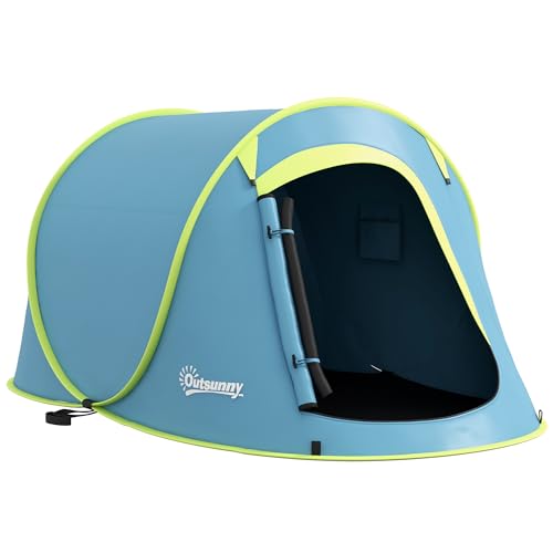 Tenda de Campismo Outsunny | 245 x 148 x 105 cm - Azul SPANISH AOSOM - Barracas - 245x148x105 cm, 2 pessoas, pop up, leve