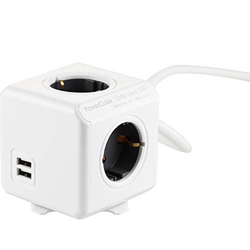 PowerCube Extended USB Cinzento trolley Schuko EU cabo de 3 m Allocacoc - Fios de extensão - 4 saídas, 3m, 110-240V, caixa cinzenta