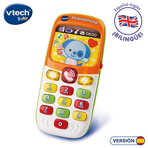 Jogos Didáticos VTECH Bilingue Pequephone VTech - Eletrônicos falsos - melodias, imagens infantis, botões de cor, números, colores