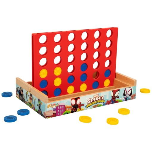 Jogo Educativo WOOMAX Spidey e seus surpreendentes amigos WOOMAX SPIDEY Y SU SUPEREQUIPO - Jogos - educativo, 4 em linha, peças de madeira, fácil