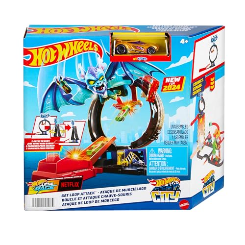 Hot Wheels City Let's Race! The Bat Attack Hot Wheels - Brinquedos - construção, escala 1/64, 3 peças, 6 anos
