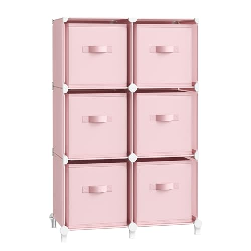 Estante SONGMICS com 6 compartimentos (Laranja - Aço e MDF) SONGMICS - Gavetas de armazenamento doméstico - 6 compartimentos, fácil de limpar, resistentes à água