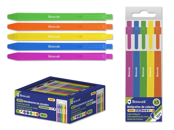 Pack de 5 Esferográficas BISMARK Soft Neon (Multicor) Poessa - Canetas - pack, esferográficas, multicor, soft neon