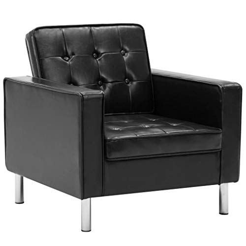 Poltrona VINSETTO (Preto - PU - 75x70x75cm) vidaXL - Poltronas, poltronas reclináveis e poltronas-cama - chesterfield, MDF, aço, espuma acolchoada