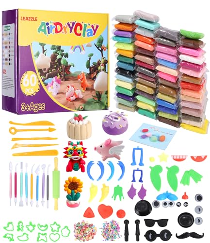 Kit de Artesanato para Crianças CLAY INNOVATION 60 Cores (Idade Mínima: 4) LEAZZLE - Materiais de cerâmica e escultura - kit, artesanato, crianças, plastilina, cores, acessórios