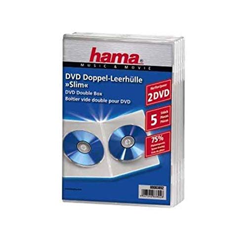 Caixa de discos óticos hama double dvd jewel case slim 5 transparente 2 discs transparente Hama - Estojos e organizadores de cd/dvd - dvd, jewel case, slim 5, transparente