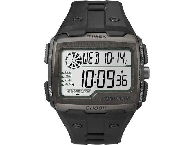 Relógio TIMEX GRID SHOCK (Aço e Resina - Preto) Timex - Relógios - cronógrafo, alarme diário, ecrã LCD, resistente à água