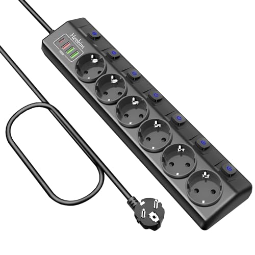 Extensão Elétrica CUC EXERTIS CONNECT 6 tomadas com 3 USB-A e 1 USB-C Preto heekim - Filtros de linha e supressores de surtos - extensão elétrica, cuc exertis connect, 6 tomadas, usb a, usb-c, preto