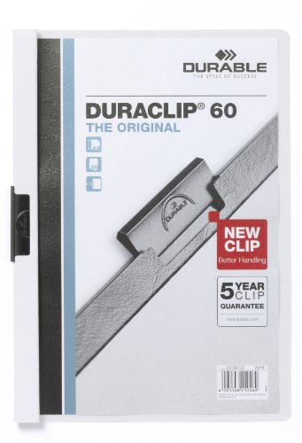 Durable Duraclip 60 Pasta de Capa Branco (Classificação e Arquivo) Durable - Pastas e capas de relatório - capa, fecho de correr, PVC transparente, 60 folhas a4