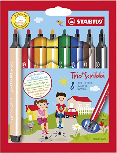 Caneta de Feltro STABILO Trio Scribbi (Multicor) Stabilo - Canetas - ponta amovível, multicor, traço médio, cores vivas