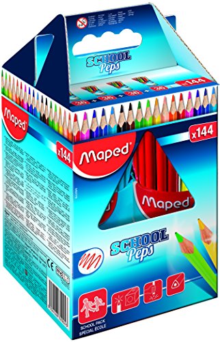 Lápis Maped Color'Peps Eco School Box (144 Unidades) Maped - Lápis - ponta média, coloridos, escolas, caixa de madeira