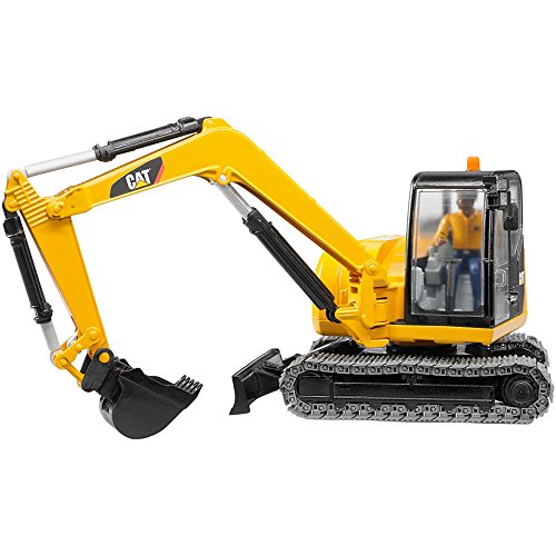 Mini Escavadora CATERPILLAR (Idade mínima recomendada: 3 anos) Bruder - Caminhões de brinquedo & veículos de construção - 360 graus, capô aberto, pára-choques ajustável, pala funcional