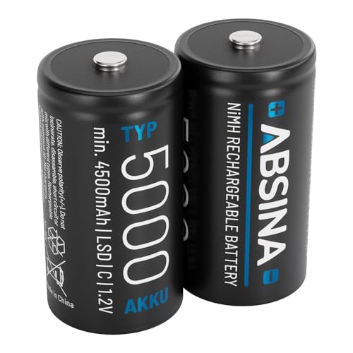 Pilhas Recarregáveis ABSINA 2X Baterias Recargables C Baby Lr14 5000 ABSINA - Baterias de uso geral - recarregáveis, litio, ninhomh, telemóvel