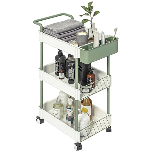 Carrinho de Cozinha HOMCOM | 50 x 29.4 x 77 cm - Branco SPANISH AOSOM - Carrinhos de cozinha e jantar - 50 x 29.4 x 77 cm, branco, 3 prateleiras, rodas com freio