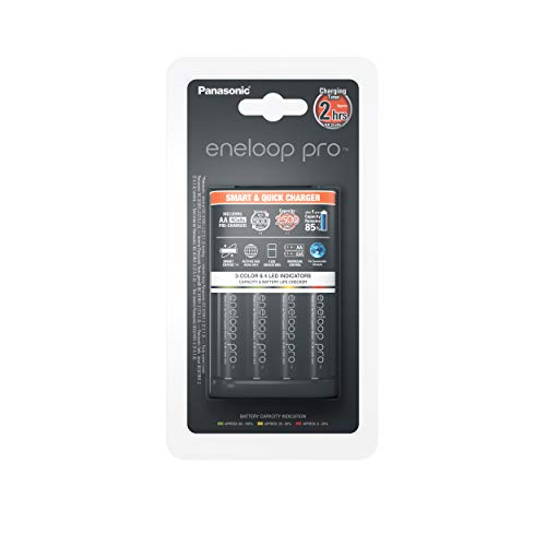 Carregador de bateria PANASONIC BQ-CC55 + 4 pilhas recarregáveis Panasonic - Carregadores de bateria de uso geral - 2450 mAh, câmara digital, ion-lítio, preto
