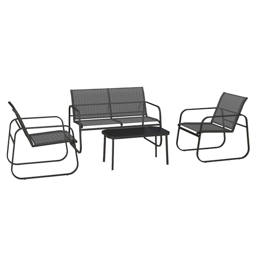 Conjunto de Móveis de Jardim Outsunny | Preto SPANISH AOSOM - Móveis de exterior - 4 peças, sofá duplo, mesa central, design decorativo