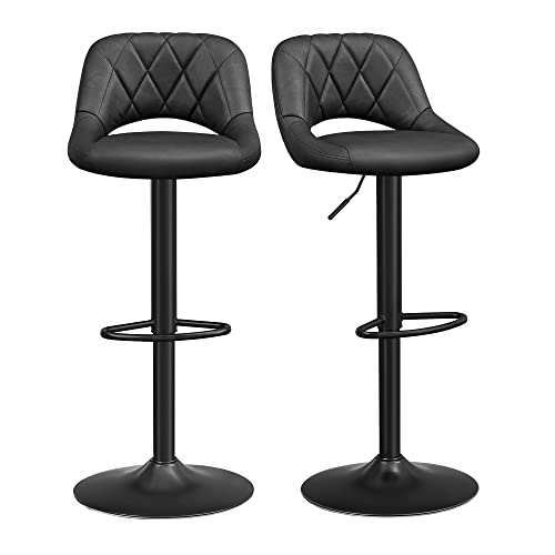 Conjunto de 2 Bancos de Carga Alta SONGMICS Preto SONGMICS - Bancos de mesa e bar - 2 bancos, encosto ergonómico, almofadado, ajustável