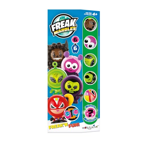 Conjunto de 12 Bolas FREAK MARBLES (Idade Mínima Recomendada: 4 anos) World Alive - Berlindes - 12 bolas, desenhos coloridos, idade mínima 4 anos, bola rara