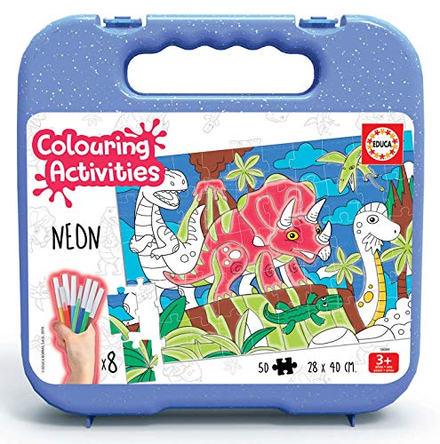 Brinquedo de Trabalhos Manuais EDUCA Borrás 50 Dinosaurs Neon Colorier Educa Borrás - Jogos - trabalhos manuais, 50 dinossauros, educativo, criatividade