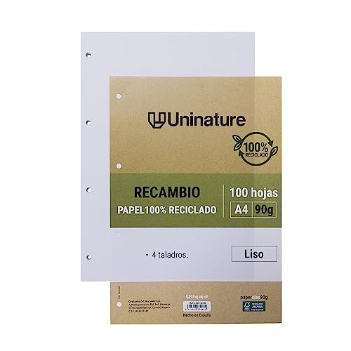 Recarga papel reciclado A4 100 folhas lisas 4 talhadores PAPERCLASS90G Unipapel - Papel para fichários - recarga, papel reciclado, a4, 100 folhas, FSC